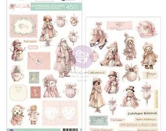 Prima Marketing Christmas Blush Decorative Chipboard Stickers 45pc, Christmas Vintage Craft Supplies, Embellishments Winter