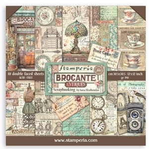 Stamperia Brocante 12&quot; x 12&quot; Paper Pad 10 pc Double Side ,Craft Supplies,Card Making,Scrapbooking, Antique Store Vintage Paper,Collage Paper