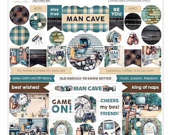 Mintay Man Cave 12" x"12 Chipboard Ephemera,Card Making, Craft Supplies, Man, Husband, Boyfriend Phrases, Mintay Chipboard Ephemera Tags