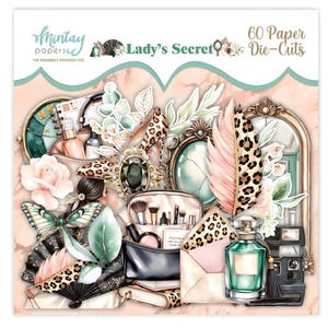 Peut inclure: Ensemble de 60 découpes de papier sur le thème "Lady's Secret". Le design présente des éléments féminins, dont un escarpin, un flacon de parfum, du maquillage et un papillon, dans une palette de couleurs douces.