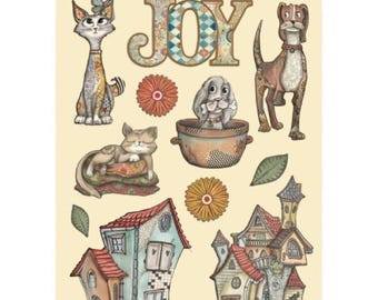 Stamperia Furry Friends A5 Colored Wooden Shapes ,Crafts Supplies,Scrapbooking Wooden Shapes, Dog Cat Colored Wooden Shapes Stamperia Pets