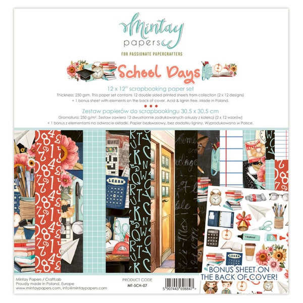 Mintay School Days 12 "x 12" Scrapbooking Papier Set, Kartenherstellung, Bastelbedarf, Collage, Schulpapier Set, Kinder zurück Schulpapier, Premium Papier