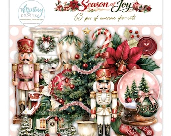 Mintay Paper Season Of Joy Ephemera 63pc ,Card Making, Craft Supplies, Die Cuts Paper Christmas Noel Family Cat  , Elements Pieces