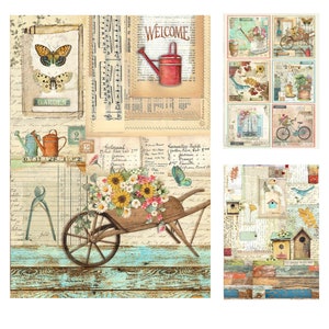 Stamperia Garden A4 Rice Paper,Craft Supplies,Card Making,Scrapbooking,Decoupage Paper Rice Paper Spring ,Floral,Birds Collage Butterfly
