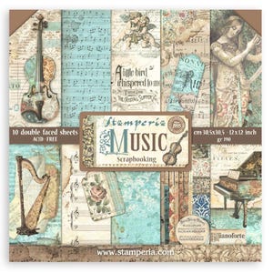 Stamperia Music 12&quot; x 12&quot; Paper Pad 10 pc Double Side ,Craft Supplies,Card Making,Scrapbooking Paper Pad,Music Vintage Angel Floral Paper