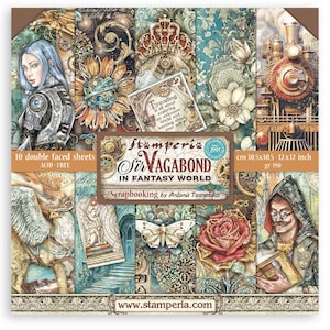 Stamperia Sir Vagabond In Fantasy World 12&quot; x 12&quot; Paper Pad 10 pc Double Side,Craft Supplies,Card Making,Scrapbook,Steampunk Fantasy Paper