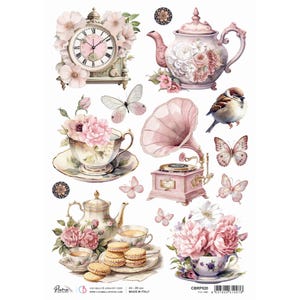 Ciao Bella Timeless Memories A4 Papier de riz, heure du thé, Fournitures créatives, Papier oiseaux floraux et roses, Fabrication de cartes, Papier de découpage, Roses printanières oiseau