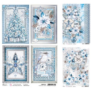 Ciao Bella Elegance Of Blue Papier de riz A4, Fournitures créatives, Papier de découpage, Noël, neige, papier glacé, Collage, Fabrication de cartes, Papier de Noël bleu