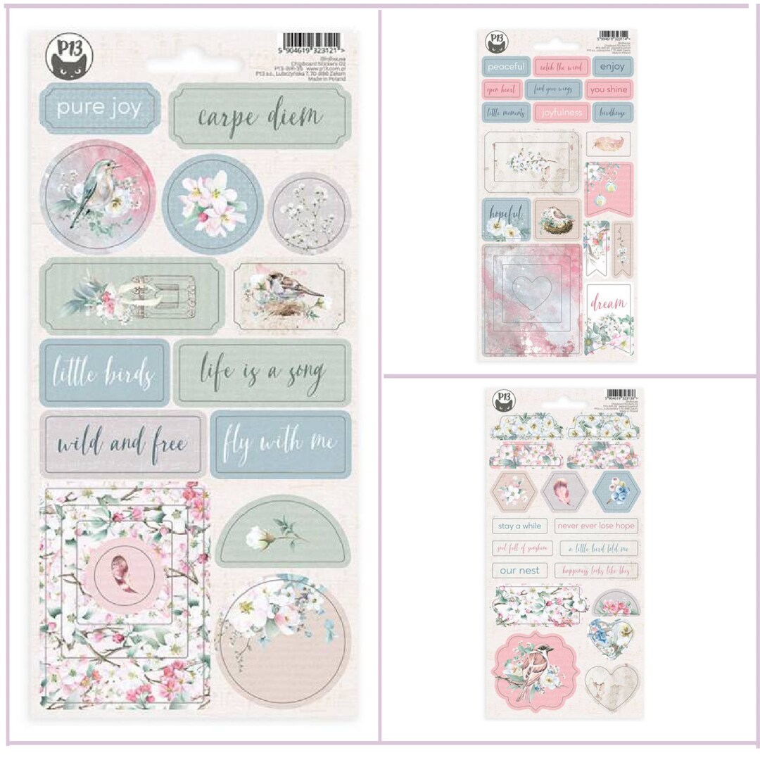 P13 Birdhouse Chipboard Sticker Embellishments, Floral,birds