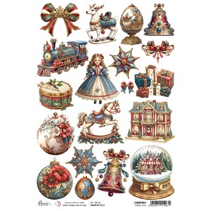 Ciao Bella Toy Shop A4 Rice Paper Vintage Toys ,Craft Supplies,Winter Christmas Vintage Doll ,Paper,Card Making,Decoupage Paper Mixed Media