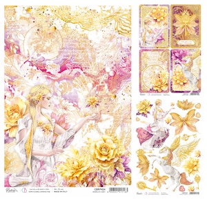 Papier de riz A4 éthéré Ciao Bella,Accessoires créatifs,Fée,Papier fantaisie licorne,Fabrication de cartes,Or Ciao Bella,Fucsia,Collage sur papier pour découpage