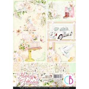 Ciao Bella Always & Forever A4 Scrapbooking Paper Set,Craft Supplies ,Wedding  Paper,Card Making,Double Sided Paper Set,Floral Tags Romance