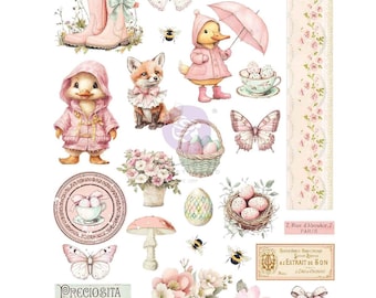 Prima Marketing Sweet Spring A4 Transfer ,Craft Supplies, Rub On Transfer Bunnies Vintage