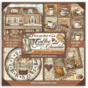 Stamperia Coffee and Chocolate 12" x 12"  Maxi Paper Pad Single Face Paper,Craft Supplies,Card Making,Scrapbooking,Coffee Vintage Paper Pad