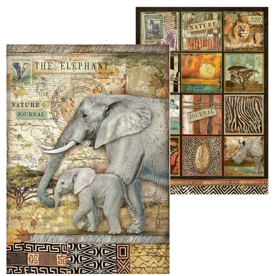 Stamperia Savana A4 Rice Paper,crafts Supplies,embellishment,decoupage Paper,collage,jiraffe,elephant  Rice Paper,safari Rice Paper,scrapbook 