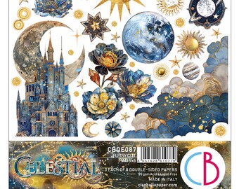 Ciao Bella Celestial  6" x 6" Fussy Cut Pad ,Craft Supplies Moon,Universe,Cosmic Symbols, Stars,Planets Constellations Fussy Cutting Paper