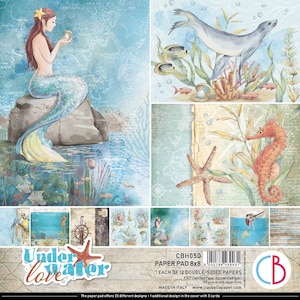 Ciao Bella  Underwater Love 8"x 8" Scrapbooking Paper Set, Sea Creatures,Mermaid,Romance, Ocean, Theme,Collage,Card Making,Craft Supplies