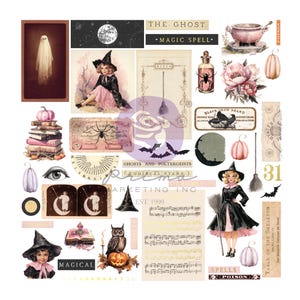 Prima Marketing Magic Spell Ephemera Envoûtant, Halloween, Fournitures créatives, Fabrication de cartes, Scrapbooking, Embellissements Chat Citrouille Ephémères
