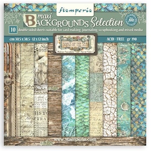 Stamperia Lieder des Meeres 12 "x 12" Maxi Hintergründe Auswahl Papier Pad 10 Stück doppelseitig, Bastelbedarf, Kartenherstellung, Muster Meerjungfrau