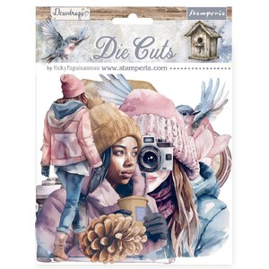 Stamperia Dewdrops Assorted Die Cuts,Craft Supplies,Embellishments,Scrapbook Chipboard die cuts Lady Girls Winter Snowflake Bird Die Cuts