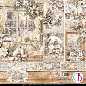 Ciao Bella Winter Season 12&quot; x 12&quot; Scrapbooking Paper Set,Craft Supplies Winter Christmas Snow Dog Cat Pets ,Paper Set Card Making Glam