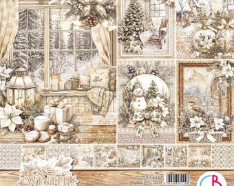 Ciao Bella Winter Season 12" x 12" Scrapbooking Paper Set,Craft Supplies Winter Christmas Snow Dog Cat Pets ,Paper Set Card Making Glam