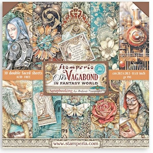 Stamperia Sir Vagabond In Fantasy World 8&quot; x 8&quot; Paper Pad 10 pc Double Side,Craft Supplies,Card Making,Scrapbook,Steampunk Fantasy Paper