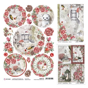 Ciao Bella Frozen Roses Rice Paper A4,Christmas Rice Paper,Collage,Card Making,Craft Supplies,Christmas Decoupage Paper,Winter Rice Paper