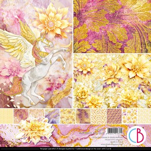 Ciao Bella Ethereal  12" x 12" Patterns Scrapbooking Paper Set,Craft Supplies, Fantasy Fairy Unicorn Paper Set,Card Making, Fucsia Gold