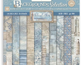 Stamperia Silent Sea 8" x 8" Maxi Backgrounds Selection Paper Pad Double Side,Craft Supplies,Card Making,Scrapbook Paper Patterns Nautical