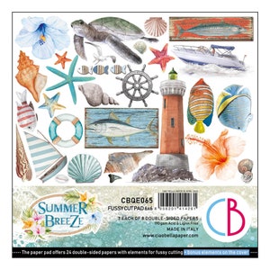 Ciao Bella Summer Breeze 6"x 6"Fussy Cutting Paper ,Craft Supplies,Collage,Card Making,Ocean Nautical Tropical Sea Creatures Fussy Cutting