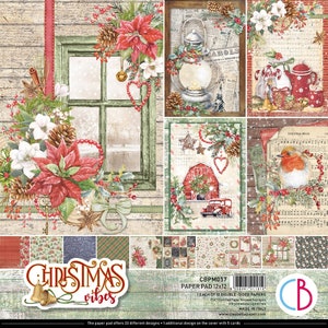 Ciao Bella Christmas Vibes 12" x 12" Scrapbooking Paper Set, Winter Paper Christmas Vintage Noel Paper, Collage,Card Making,Craft Supplies