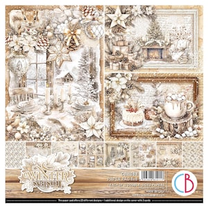 Ciao Bella Winter Season 8&quot; x 8&quot; Scrapbooking Paper Set,Craft Supplies Winter Christmas Snow Dog Cat Pets ,Paper Set Card Making Glam