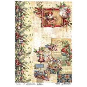 Ciao Bella Toy Shop A4 Rice Paper Hidden Gems ,Craft Supplies,Winter Christmas Vintage Doll ,Paper,Card Making,Decoupage Paper Mixed Media