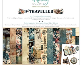 Mintay Traveller 6" x 6" Paper Pad ,Card Making,Craft Supplies,Travel Steampunk Vintage Designs,Double Side Paper Pad Scrapbooking Paper Pad
