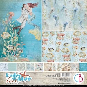 Ciao Bella  Underwater Love 12" x 12" Patterns Scrapbooking Paper Set Sea Creatures,Mermaid, Ocean, Theme,Collage,Card Making,Craft Supplies