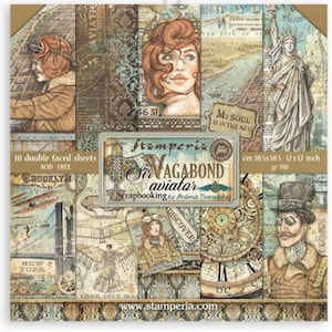 Stamperia Sir Vagabond 12&quot; x 12&quot; Scrapbooking Paper Pad,Papercrafts,Crafts Supplies,Scrapbooking, Steampunk Double Sided Paper,Vintage