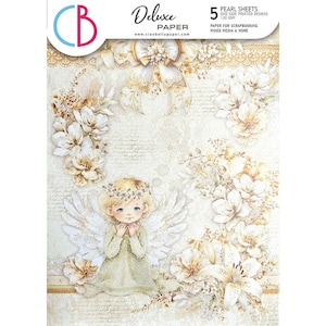 Ciao Bella A4 Deluxe Blessing Day Paper Pear 5pc,Craft Supplies,Card Making,Floral ,Angel Laces Kids, Scrapbook Paper Tags Cards Patterns