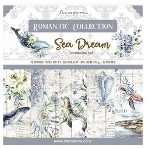 Stamperia Romantic Collection Sea Dream 8 x 8 inch plakboek, papercrafts, craftsbenodigdheden, collage, walvis, oceaanpapier