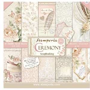 Stamperia Ceremony 12" x 12" Paper Pad 10 pc Double Side ,Craft Supplies,Card Making,Scrapbooking,Wedding Paper,Wedding Bride Floral Paper