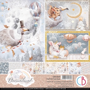 Ciao Bella Dreamland  8" x 8" Scrapbooking Paper Set,Collage,Card Making,Craft Supplies,Fantasy Kids,Baby Paper Scrapbook,Animals Cute Paper