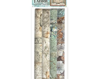 May include: A pack of four fabric sheets for crafting. The sheets feature a nautical theme with images of coral, seashells, and a mermaid. The pack is labelled "Songs of the Sea" and "Fabric".
