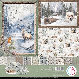 Ciao Bella Forest Tales 12&quot; x 12&quot; Patterns Scrapbooking Paper Set,Craft Supplies Winter Forest Animals Christmas Snow Fox Deer Background