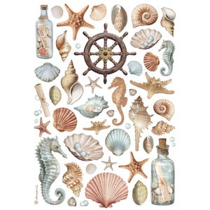 Stamperia A4 Reispapier Muscheln,Bastelzubehör,Kartenherstellung,Scrapbooking,Decoupage Papier Reispapier Meer,Ozean,nautische Reispapiercollage
