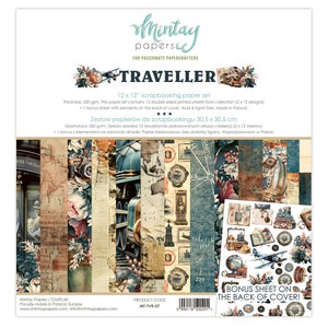 Mintay Traveler 12 "x 12" Scrapbooking-Papierset, Kartenherstellung, Bastelbedarf, Reise-Steampunk-Vintage-Designs-Papierset, doppelseitiges Papier