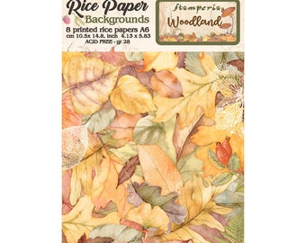 Stamperia Woodland A6 Rice Paper Backgrounds Pack ,Embellishments,Crafts Supplies,Forest Plants Patterns Paper,Decoupage Paper Background