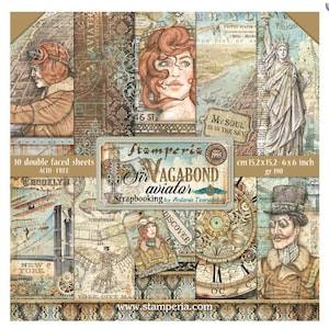 Stamperia Sir Vagabond Aviator 8&quot; x 8&quot; Scrapbooking Paper Pad,Crafts Supplies,Scrapbooking,Steampunk Paper Vintage Travel New York Paper