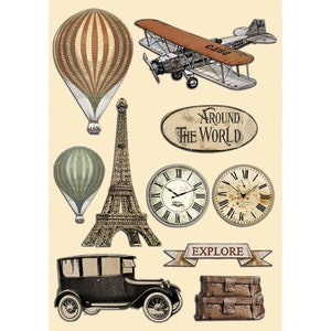 Stamperia Around The World A5 Colored Wooden Shapes, Embellishments ,Craft Supplies,Scrapbooking,Collage,Vintage Travel,Map Wooden Shapes