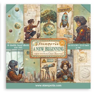 Stamperia A New Beginning 12" x 12" Pappersblock 10 st Dubbelsidigt, Hantverksmaterial, Robotar