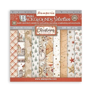 Stamperia Gear Up Weihnachten 8 "x 8" Maxi Hintergründe Auswahl Papier Pad 10 Stück doppelseitig, Bastelbedarf, Kartenherstellung, Muster Weihnachten